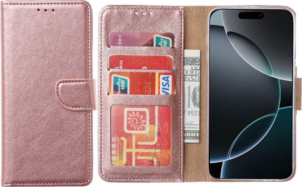 Hoesje Geschikt voor iPhone 16 Pro Max – Arara bookcase met pasjeshouder - Rosegoud