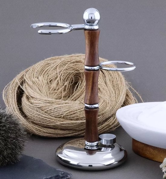 Scheerset voor mannen-DE-veiligheidsscheermes, scheerkwast en scheerstandaard, 3-delige houten scheerset voor mannen Scheren thuis en in de salon