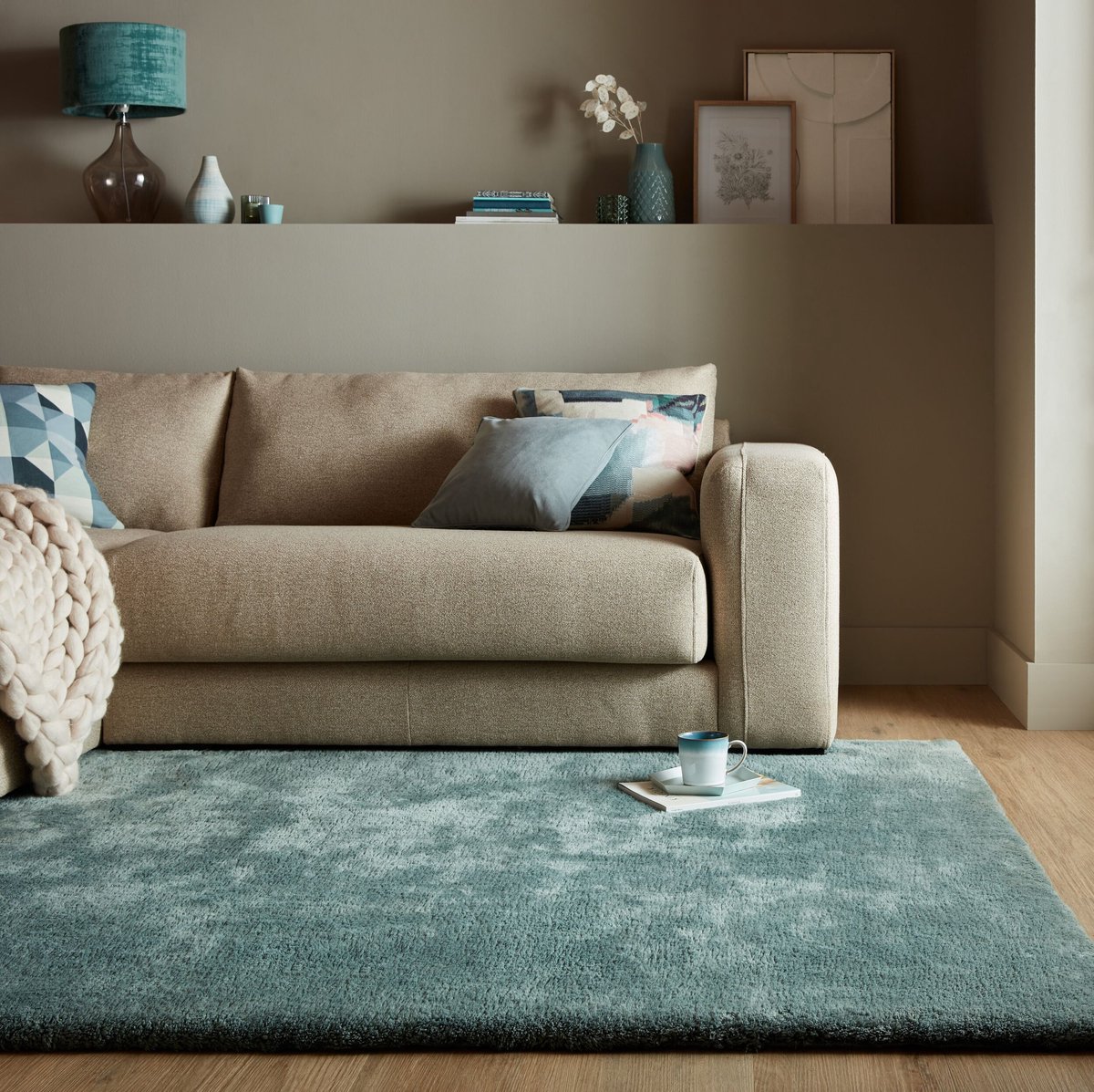 Flycarpets Hoogpolig vloerkleed Faroe Wol Look - Fluffy - Blauw 120 x 170 cm