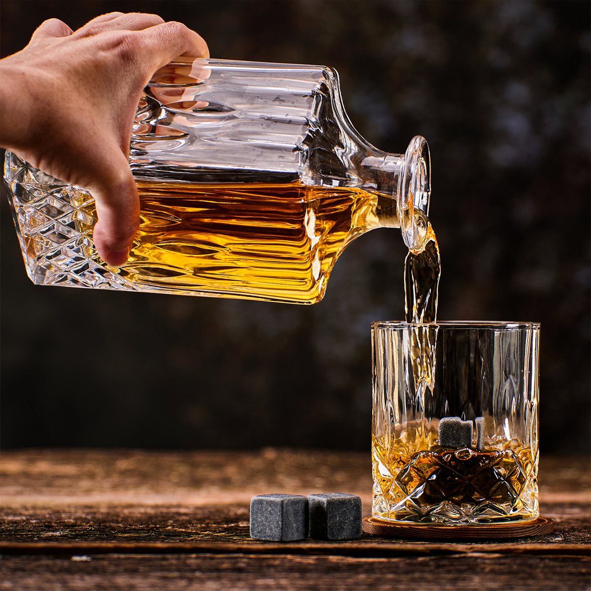 Whisky glazen Gift Set met houten kist, Whiskey Stones, wijnglazen