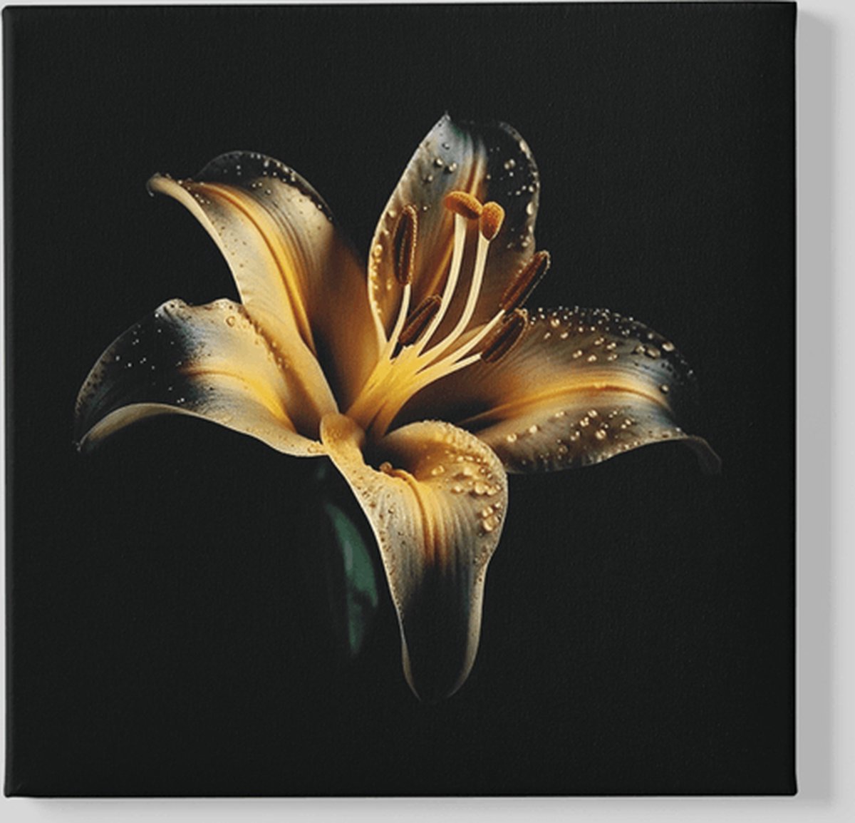 Trendex Global Vierkant Canvas Schilderij - Bloem - Lelie - Geel - Zwart - 60x60x2 cm