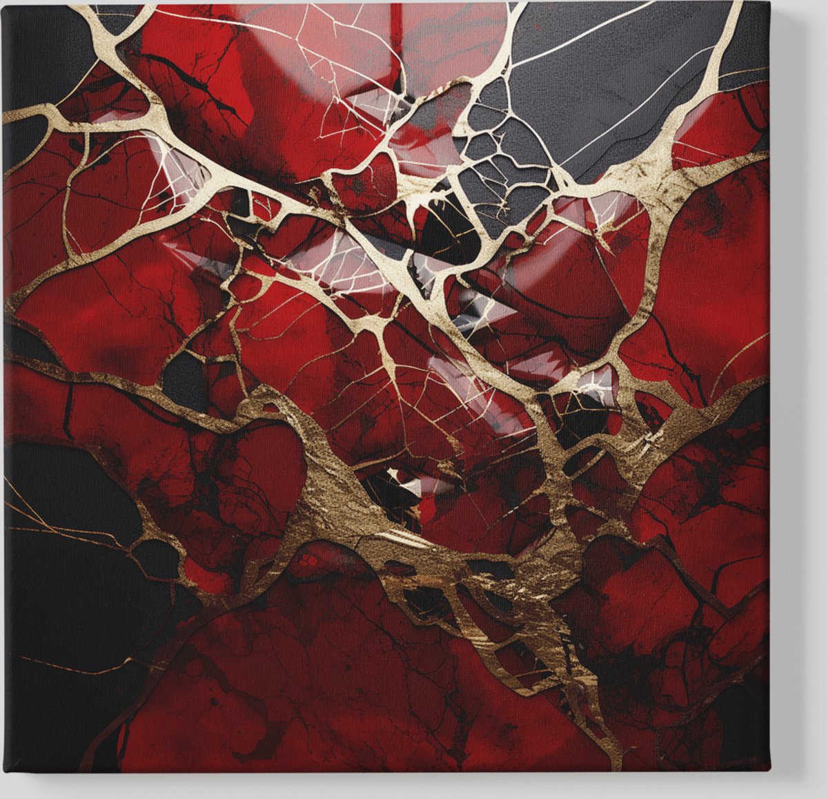 Trendex Global Vierkant Canvas Schilderij - Abstract - Marmer - Rood - Goud - 60x60x2 cm