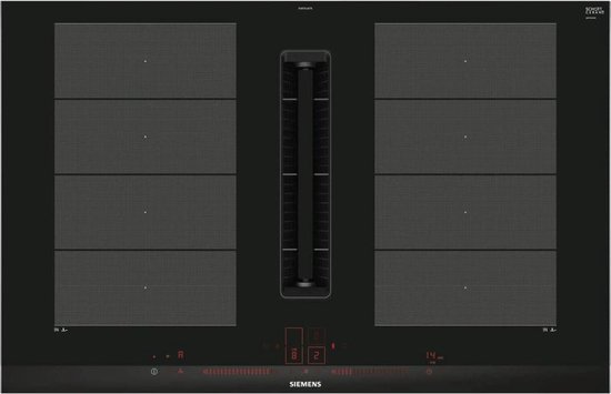 Siemens iQ700 EX875LX57E kookplaat Zwart Ingebouwd 80 cm Inductiekookplaat zones 4 zone(s) ingeboude afzuigkap Zwart