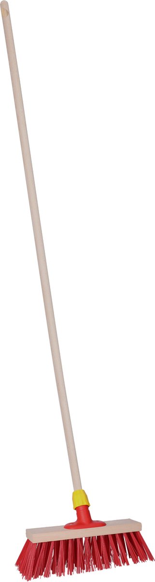 Brumag Straatbezem Dirtmaster voor buiten terrein - Bezemkop harde haren - rood - 30 cm breed - Houten steel van 139 cm