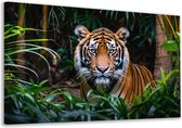 Tijger portret - Dieren schilderij - Canvas schilderijen Planten - Muurdecoratie modern - Canvas schilderijen - Wanddecoratie woonkamer canvas 90x60 cm