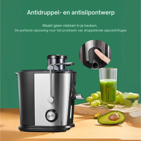 Professionele Juicers - Sapcentrifuge voor Groenten & Fruit - Juicer Met 0.65 L Sapbeker en Pulpreservoir - 2 Snelheden - 600W - RVS / Zwart — afbeelding 3