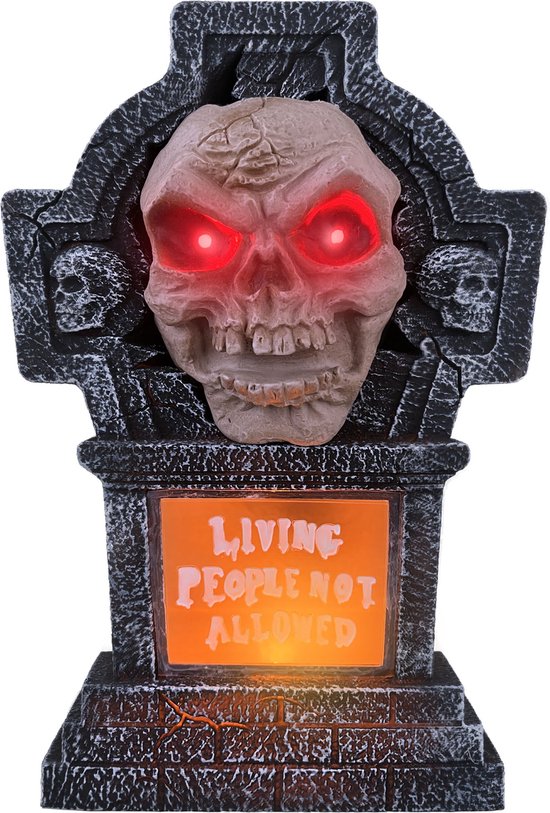 Foto: Totally halloween grafsteen met sprekend zombi gezicht grafzerk met animatie tombstone licht geluid en beweging 38 5 x 8 5 x 21 cm