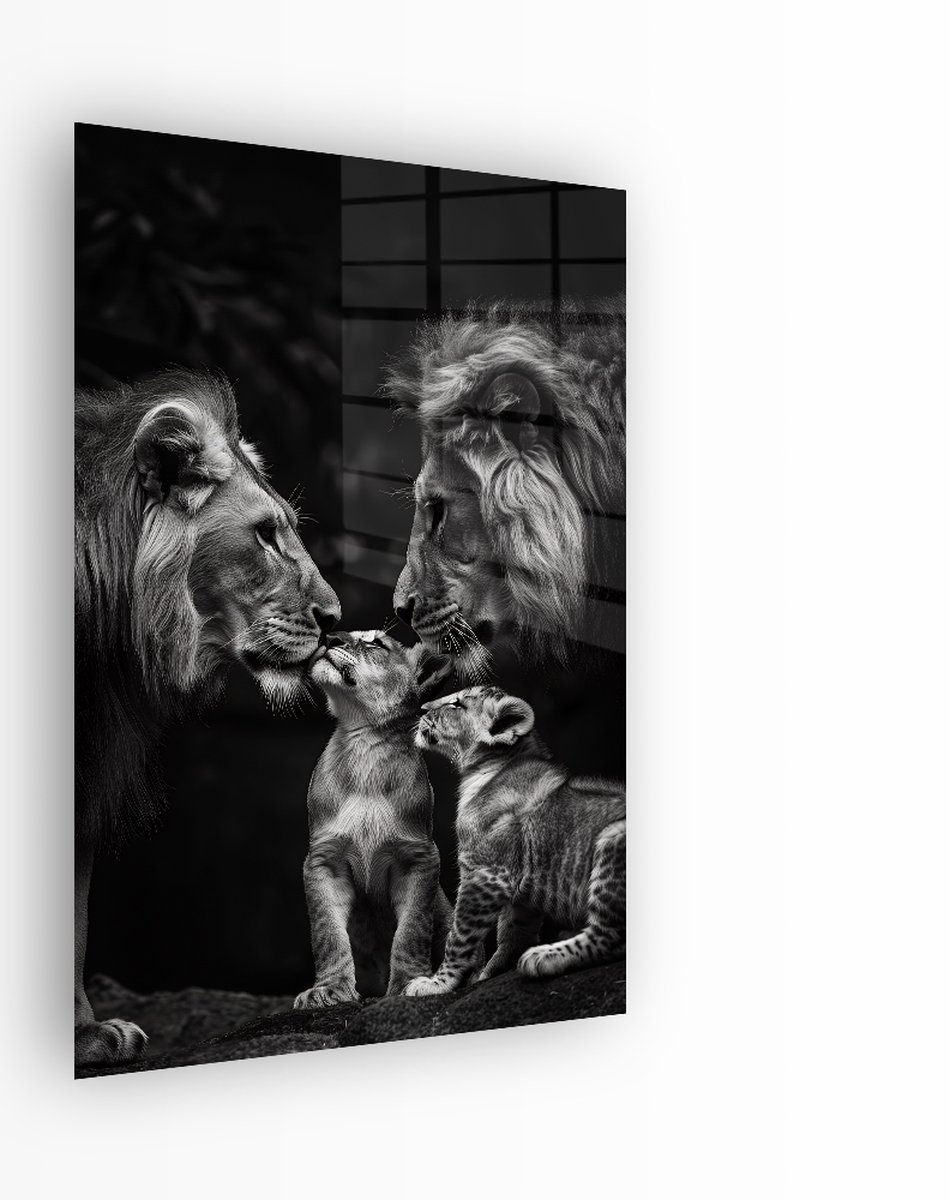 Indoorart Glasschilderij Koninklijke Knuffel 40x60 CM - Afbeelding op plexiglas - Inclusief montagemateriaal zwart, wit