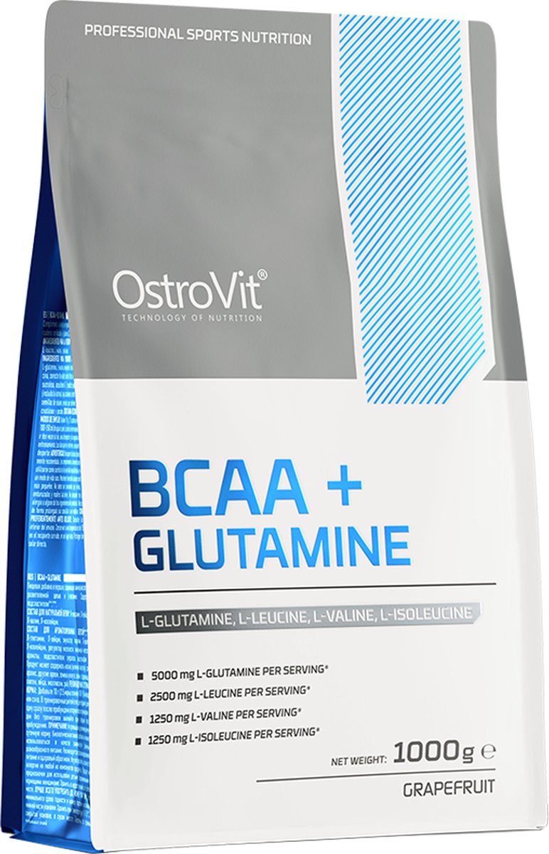 Goedkoopste OstroVit - BCAA Glutamine - 1000 g - 1 KILO - Aminozuren - Grapefruit -L-leucine - L-isoleucine - L-valine - L-glutamine