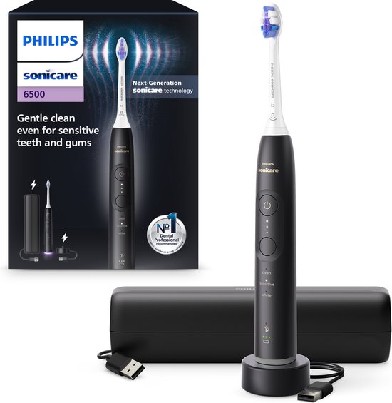 Philips Sonicare 6500 Series - Elektrische Tandenborstel - Zwart - Reisetui - Gevoelige tanden - HX7411/02