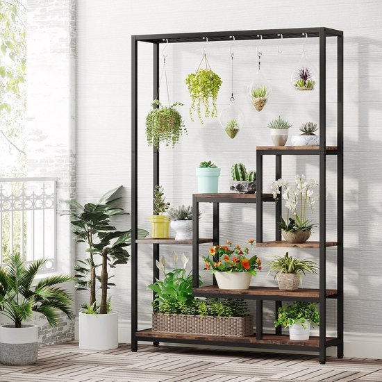 Foto: Gelaagde plantenstandaard plantenrek bloempot rek planten etagere 5 laags metaal met hangrek 180cm hoog