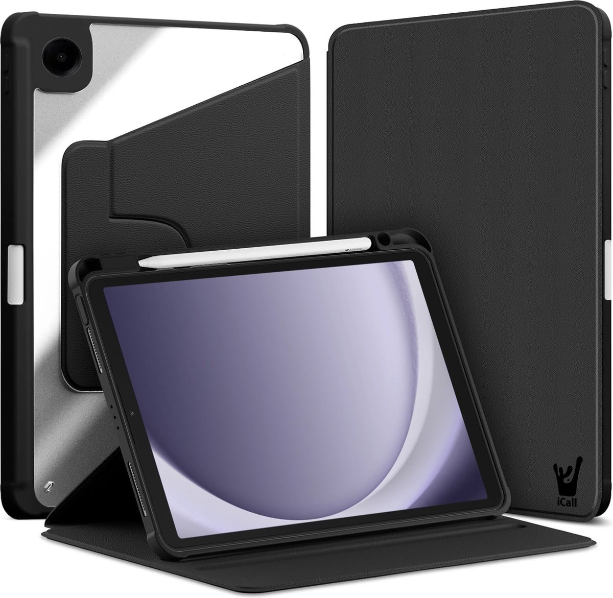 Hoes geschikt voor Samsung Galaxy Tab A9 / Tab A11 - Book Case Premium Sleep Cover Kunstleer 360 Graden Draaibaar met Auto/Wake Functie en Pencilhouder - Zwart