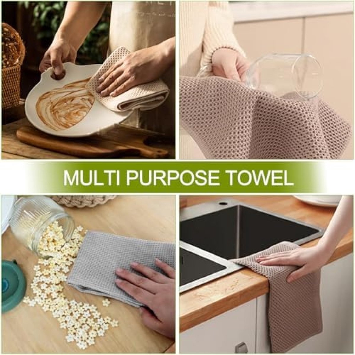 Lot De 4 Torchons Nid D'Abeille 30x30 Cm - Coton Absorbant Pour Vaisselle, Gris Foncé