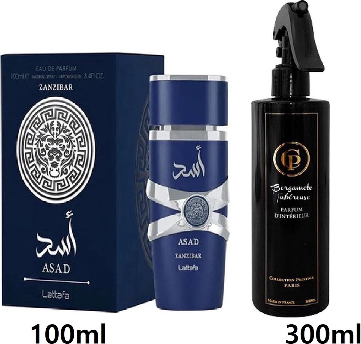 Goedkoopste Asad Zanzibar Eau De Parfum (edp) 100ml & Homespray ( Bergamote Tubereus 300 ml)(100 300
