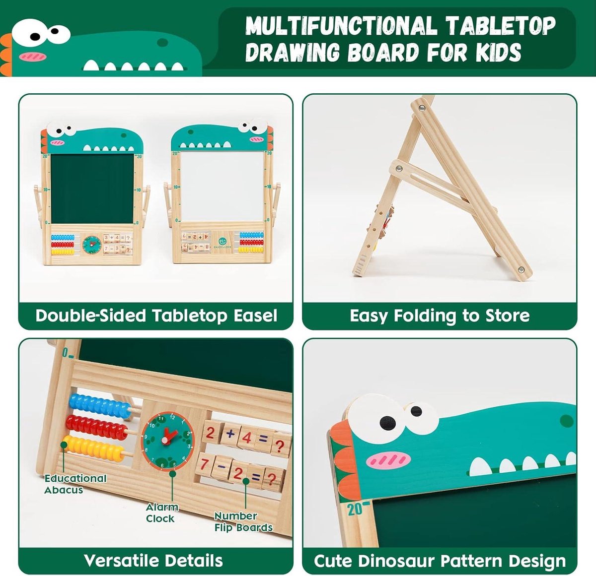 Chevalet Magnétique Double Face En Bois – Tableau Noir/blanc, Avec Lettres, Perles Et Horloge, Pliable, Pour Enfants