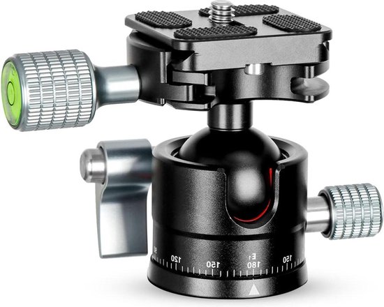 SMALLRIG Kogelkop Statiefkop 360 Graden Draaibare Panorama-kogelkop met 1/4'' Snelwisselplaat en Waterpas voor Statief, Monopod, Camera Slider, Spiegelreflexcamera - 2665