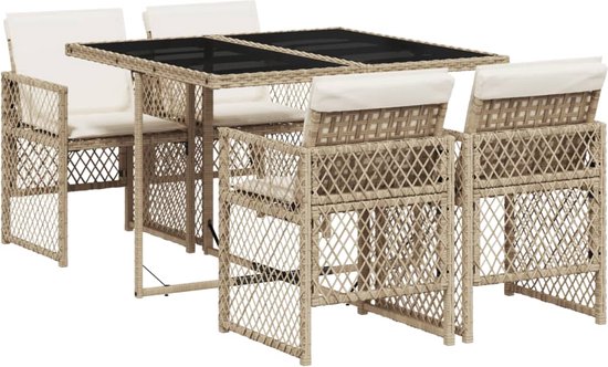 vidaXL Ensemble de jardin - 5 pièces - Beige - Coussins inclus Chaise de jardin - Outdoor Time - Set de salon - Ensemble de patio - Set de Bistro