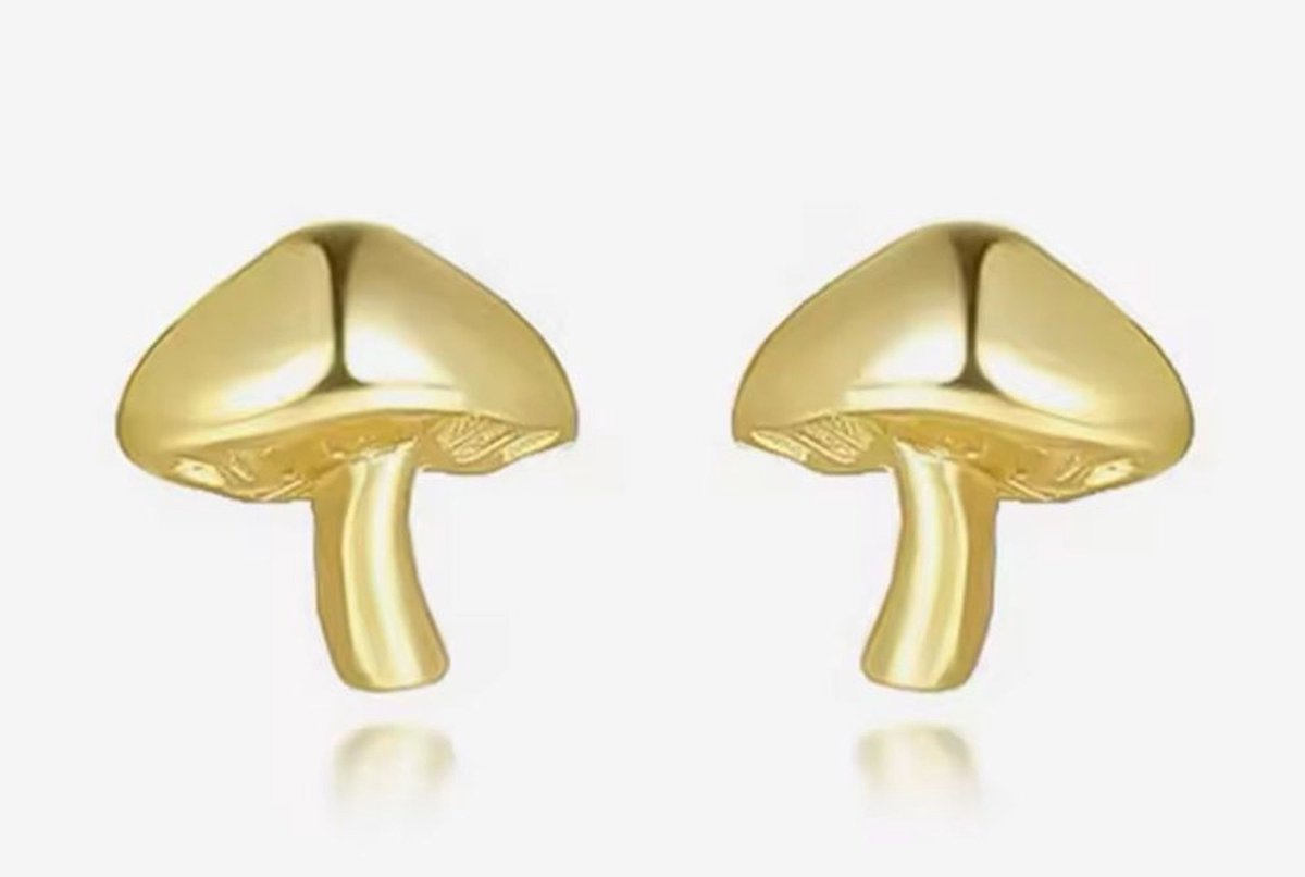 Oorknoppen Paddestoelen - 925 Sterling zilver - Gold plated, 2.5 micron 14K Goud - 1.2 x 8 millimeter - Cadeautip - Damesdingetjes