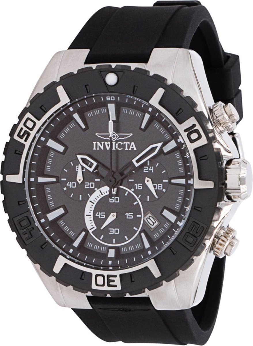 Invicta Aviator 37630 Heren Horloge - Waterdicht - Analoog - Quartz Uurwerk - Roestvrij Staal met zwarte Wijzerplaat - 49mm