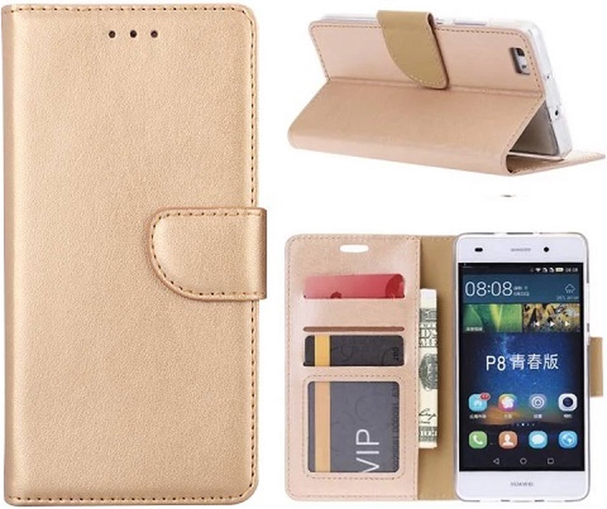 Huawei P8 Lite 2017 Hoesje Met Pasjeshouder Bookcase Goud