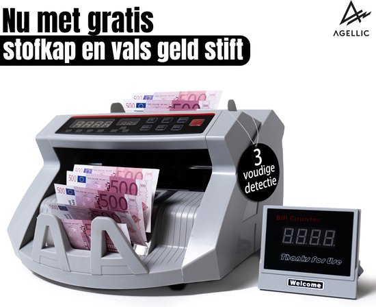 Foto: Agellic geldtelmachine biljettelmachine 3 voudige vals geld detectie 1000 biljetten per minuut geldteller valsgelddetector incl stofhoes en vals geld stift geld teller