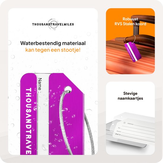 Bagagelabel – Kofferlabel – Bagagelabels voor Koffers – Reizen Gadget – Reisbagage & Reisaccessoires – 4 stuks – Aluminium – Paars