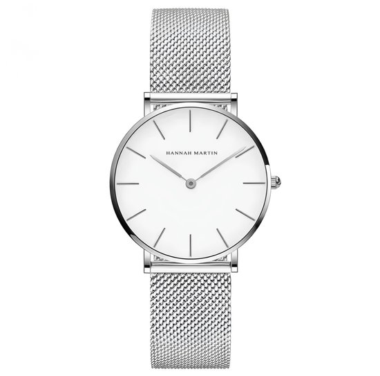 Hannah Martin Elegante Horloge | Zilverkleurig | Wit Wijzerplaat | Borasi | Dames Horloges | Heren Horloges | Best Verkochte Horloges | Leuke Cadeau | Cadeau Voor Haar |