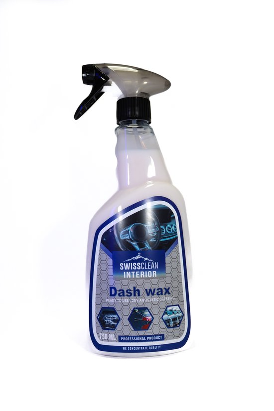 Swiss Clean | Cire de Dash | Nettoyant cockpit / tableau de bord pour voiture | 750 ML | Flacon | Anti statique | Intérieur propre | Laver une voiture | nettoyeur de voiture | Plus propre | Laver une voiture | nettoyage de voiture