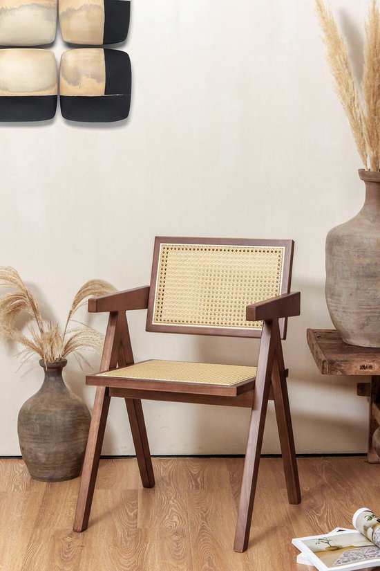 chaise design wabi sabi - Eduard Jeanneret style wabi sabi - bois et rotin - coloris noyer