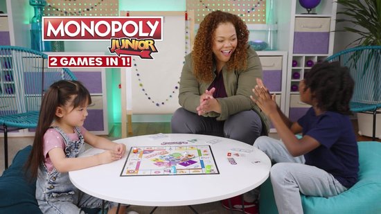 Monopoly Junior, 2-zijdig speelplan, 2 spellen in één, Monopoly spel voor jongere kinderen, kinderspel, junior spel