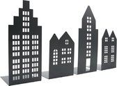 UNUS® Huizen decoratieve 4-delig metaal lichtjeshuis huizenrij huis silhouet grijs