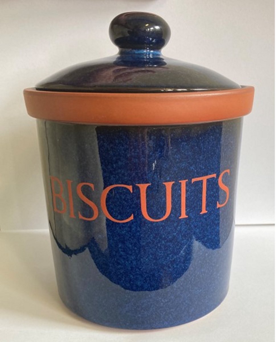 Henry Watson Pottery Suffolk Tableware VINTAGE koekjes voorraad pot OP=OP Donker blauw