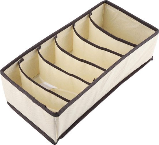 Doodadeals® - Ondergoed en Sokken Organizer - 6 vakken - Bruine Randen - Beige - 1 Stuk - Ondergoed Opbergsysteem - Sokken Organizer