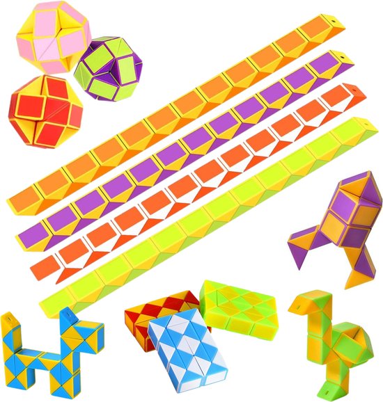Partizzle 12x Fidget Toys Slangen Pakket - Puzzel Slang Uitdeelcadeautjes - Sensorisch / Educatief Klein Speelgoed - Grabbelton Traktatie Cadeautjes - Voor Kinderen & Peuters - Gekleurd