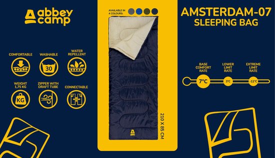 Abbey Camp Slaapzak 3 seizoenen - Dekenmodel - Donkerblauw - 210 x 85 cm - Koppelbaar en Extra Ruim