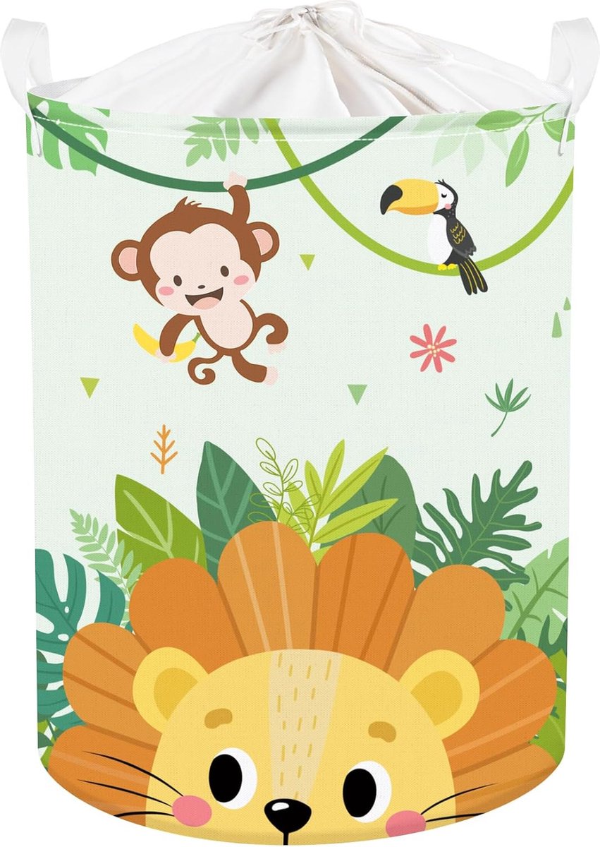 Goedkoopste Inovra ® Kinder Wasmand met Jungle Leeuw Ontwerp - 45L Grote Opbergmand met Deksel voor Speelgoed en Kleding