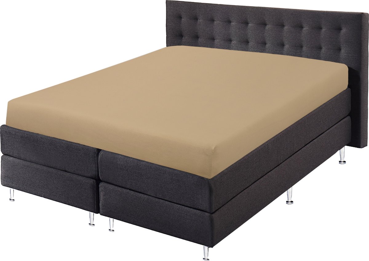 SweetSleeping Jersey Stretch Hoeslaken - 140 x 200cm + 30cm - Zand - Strijkvrij - 100% katoen - Ultra soft - Met elastiek