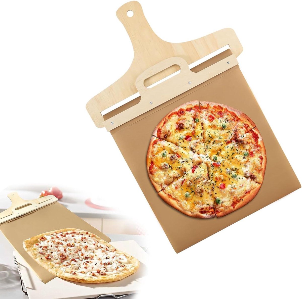 Sliding Pizza Schep 55 x 38 cm Verschuifbare Pizzaschuiver met Anti-aanbaklaag Multifunctioneel Overdragen van Pizza Eenvoudig Pizzaschep