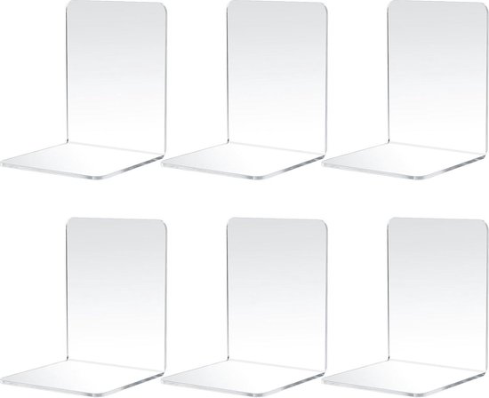 6 stuks doorzichtige boekensteunen van acryl met antislip stickers, boekensteunen voor slaapkamer, bibliotheek, kantoor, school en bureau- organizer, decoratiegeschenk (6