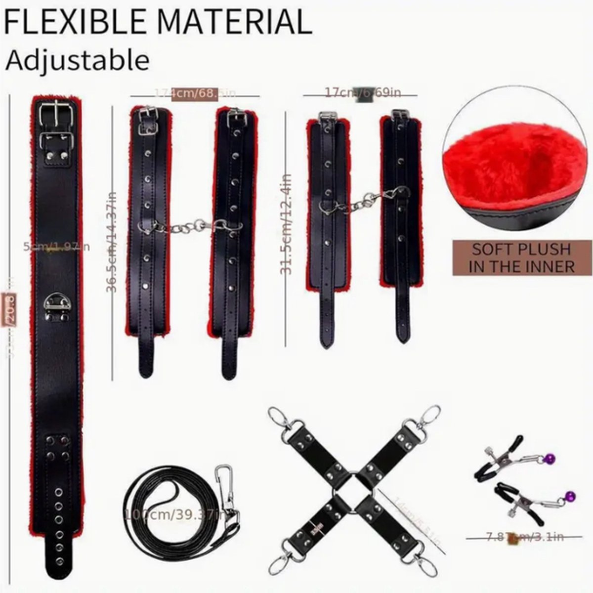 Goedkoopste 11 stuks BDSM Bondage Volwassen Speel Bondage Gag Blinddoek Spanking Paddle Veilig Bed BDSM Kit Boeien Nipple Clamps Whip Ball Gag Rope Role Play Sex Toy Voor Vrouwen Paar (Zwart