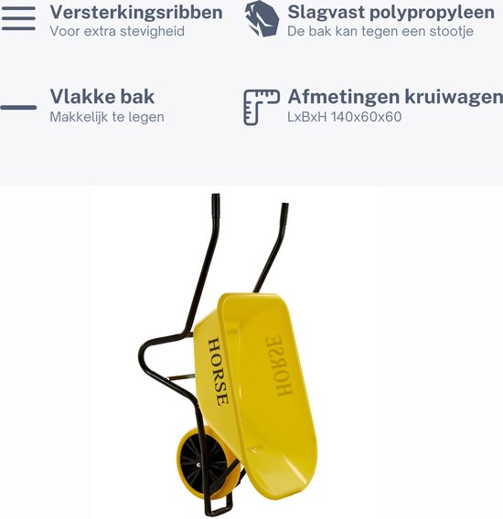 Horse Kruiwagen met antilek band -Gemonteerd geleverd - kruiwagen geel - kruiwagen 100 liter van Forta — afbeelding 4