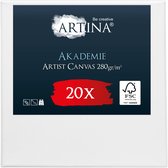 Artina Akademie Set van 20 Schilderdoeken Canvas 10x10 cm Spieraam van FSC® Hout Wit Canvas 100% Katoen 280 g/m²