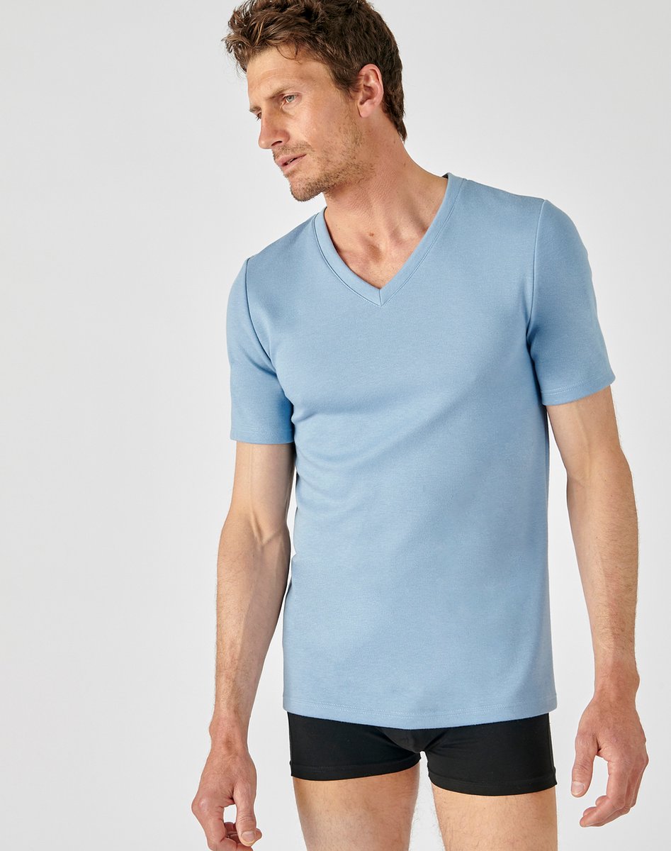 Damart - Dubbelzijdig T-shirt met V-hals Thermolactyl - Heren - Blauw - (118-125) XXL