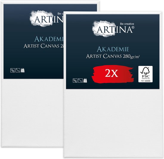 Twee verpakkingen Artina Akademie Artist Canvas 280gr/m2, 2x.