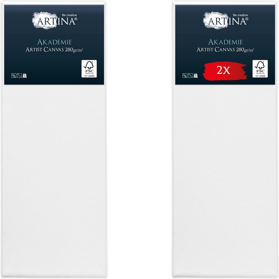 Artina Akademie – Set van 2 Schilderdoeken Canvas 30x80 cm – Spieraam van FSC® Hout – Wit Canvas 100% Katoen – 280 g/m144
