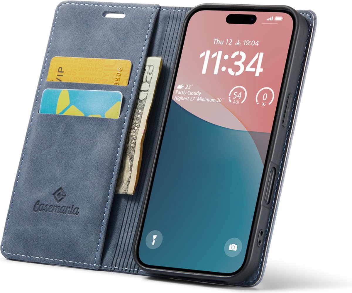 CaseMania Bookcase hoesje geschikt voor iPhone 16 - Effen Grijs - Kunstleer