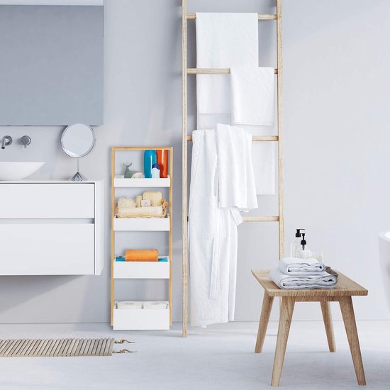 Relaxdays badkamerrek bamboe, 4 etages, rek van bamboe & MDF