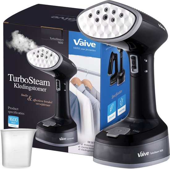 VAIVE TurboSteam Kledingstomer Inklapbaar -1600W – Handstomer voor Kleding en Meubilair – Stoomapparaat – Steamer- Zwart