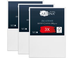 Artina Akademie – Set van 3 Schilderdoeken Canvas 50x70 cm – Spieraam van FSC® Hout – Wit Canvas 100% Katoen – 280 g/m147