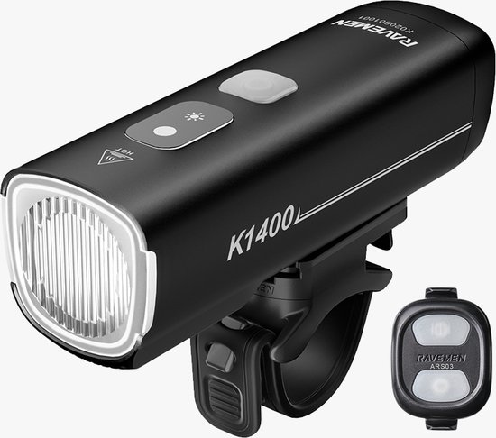 Faro Bici Anteriore RAVEMEN 1400 Lumen USB-C - Modalità Notturna Intelligente, Regolazione Automatica, Impermeabile IPX7